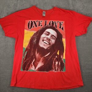 Gildan Bob Marley One Love Graphic‎ Print T-Shirt Red XL